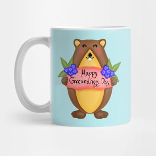 Cute groundhog with happy groundhog day. Mug